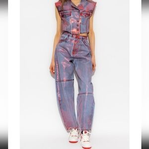 GANNI Stary Foliled Tape Jeans In Red Size 25